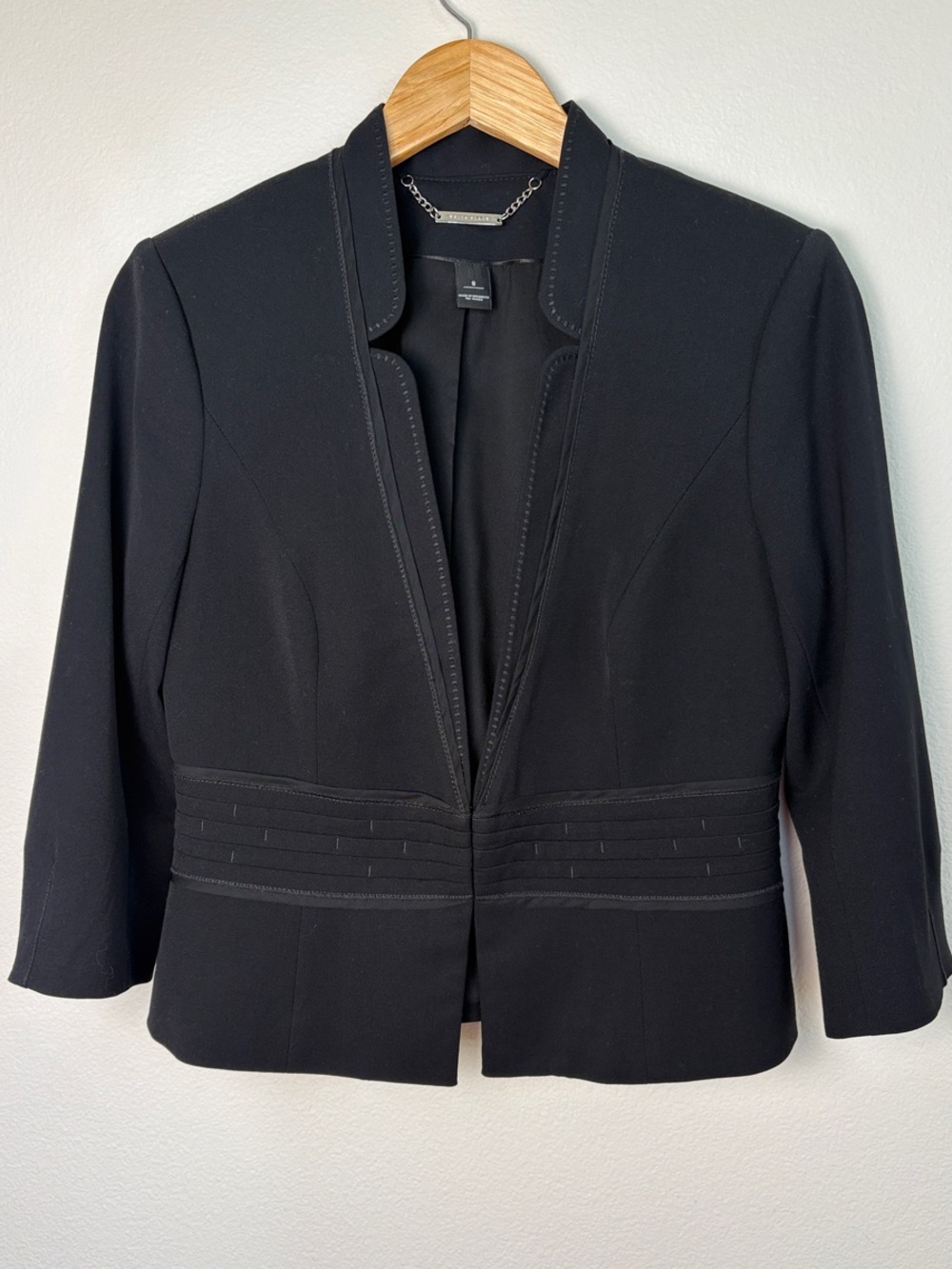 White House Black Market Collarless Pleated Blazer Jacket Black Size 8 Stretch